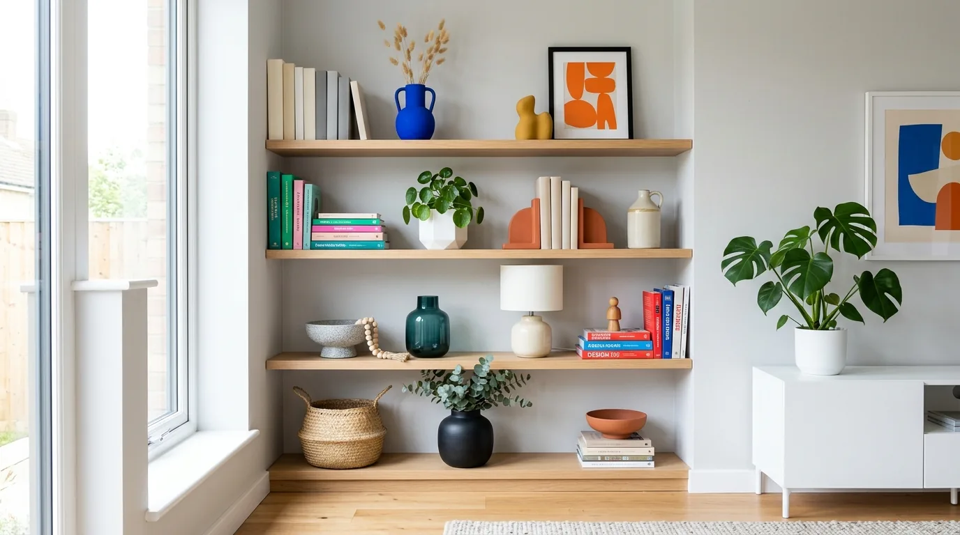 Entry console shelves with mirror