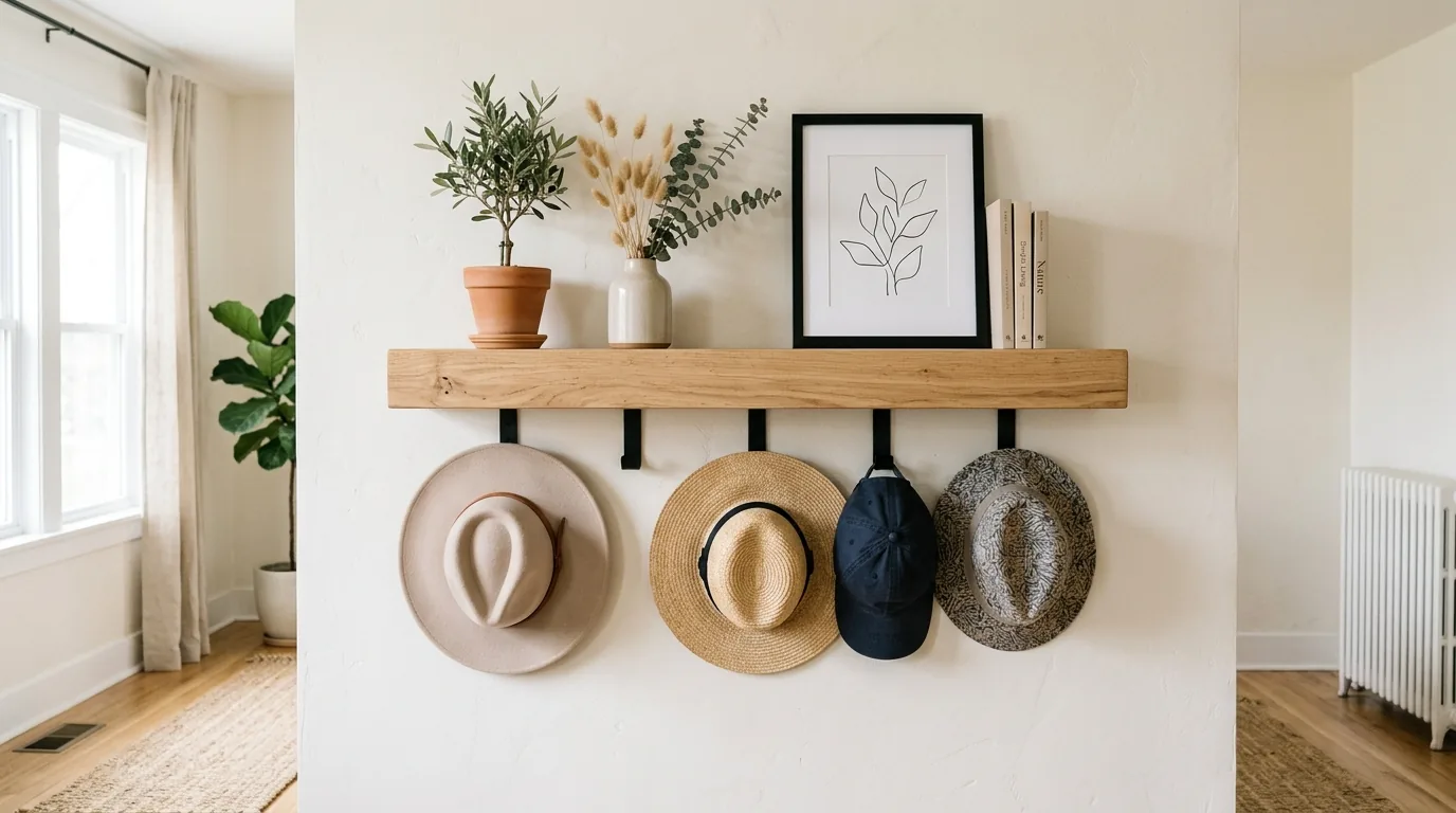 Minimal entry with single rail and edited neutral accessories