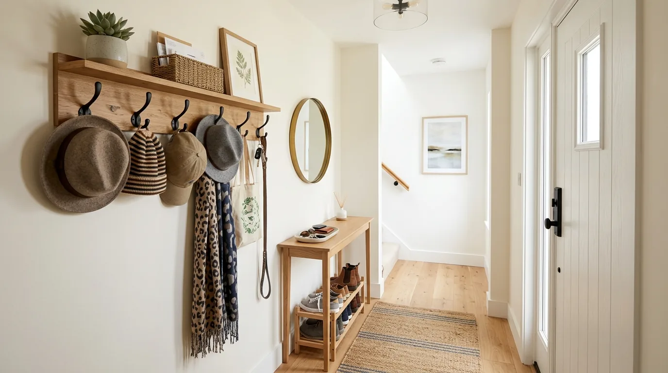 Cinematic entryway with tailored hat rack