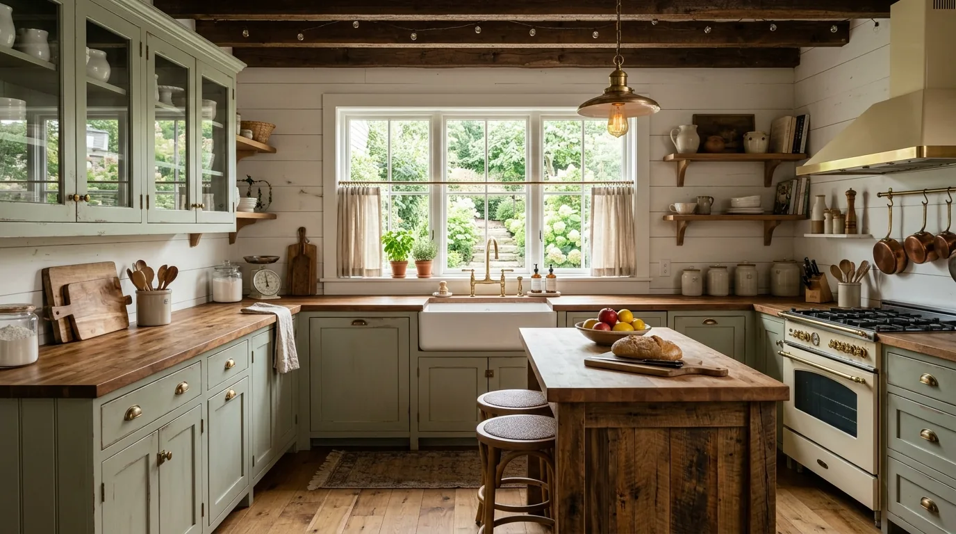 Scandinavian kitchen with pale wood slab cabinets and hidden appliances