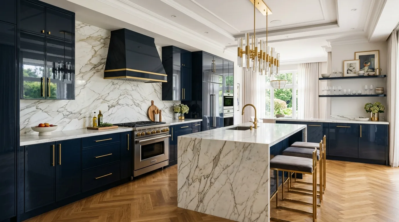 Luxury kitchen with panel-ready appliances and oversized island cabinetry