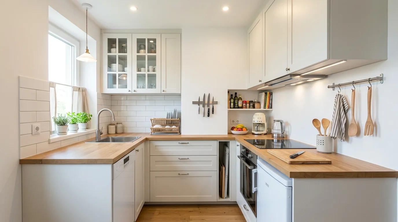 Two-tone cabinets with walnut island and painted perimeter