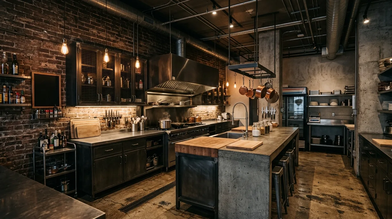 Transitional kitchen with taupe cabinets and polished nickel hardware