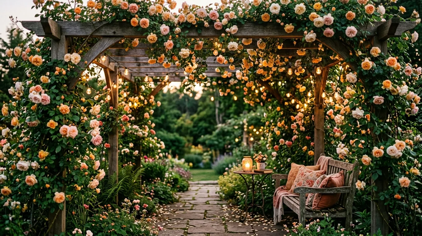 White rose garden with silver foliage companions