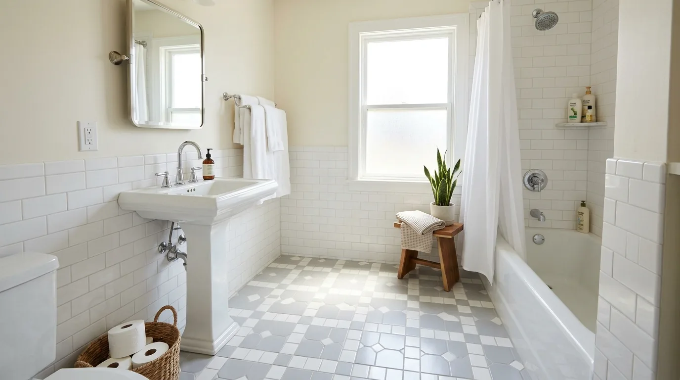 Stone-look porcelain tile with subtle veining