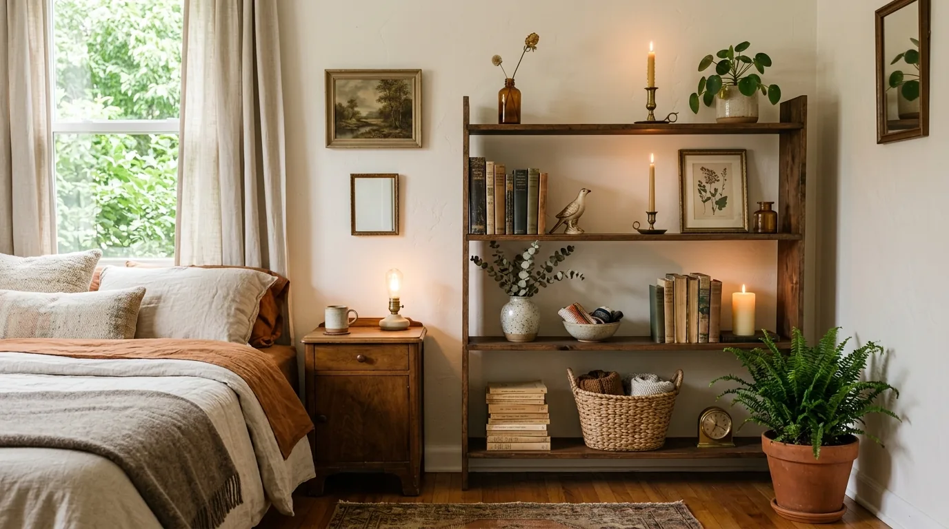 Minimal room with one large rug extending beyond the bed