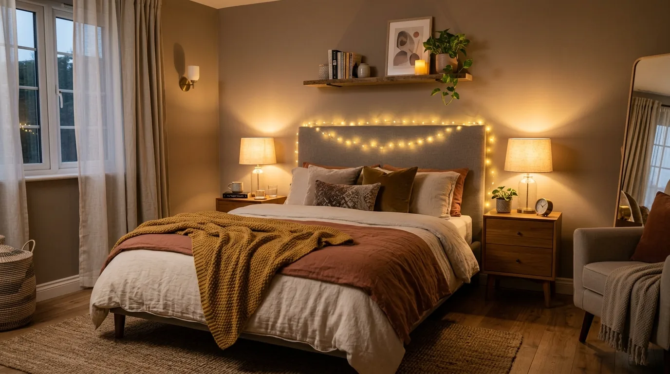 Budget makeover using peel-and-stick sconces and framed prints