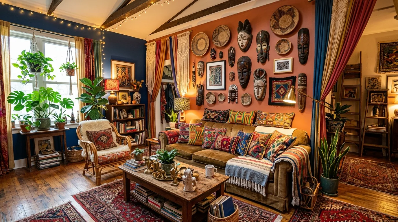 Styled bookshelf with baskets