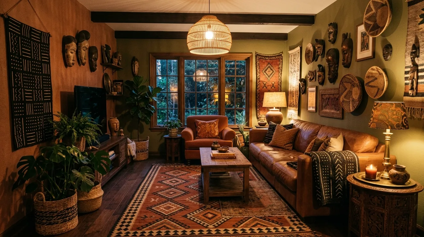 Sunlit reading nook with cane chair
