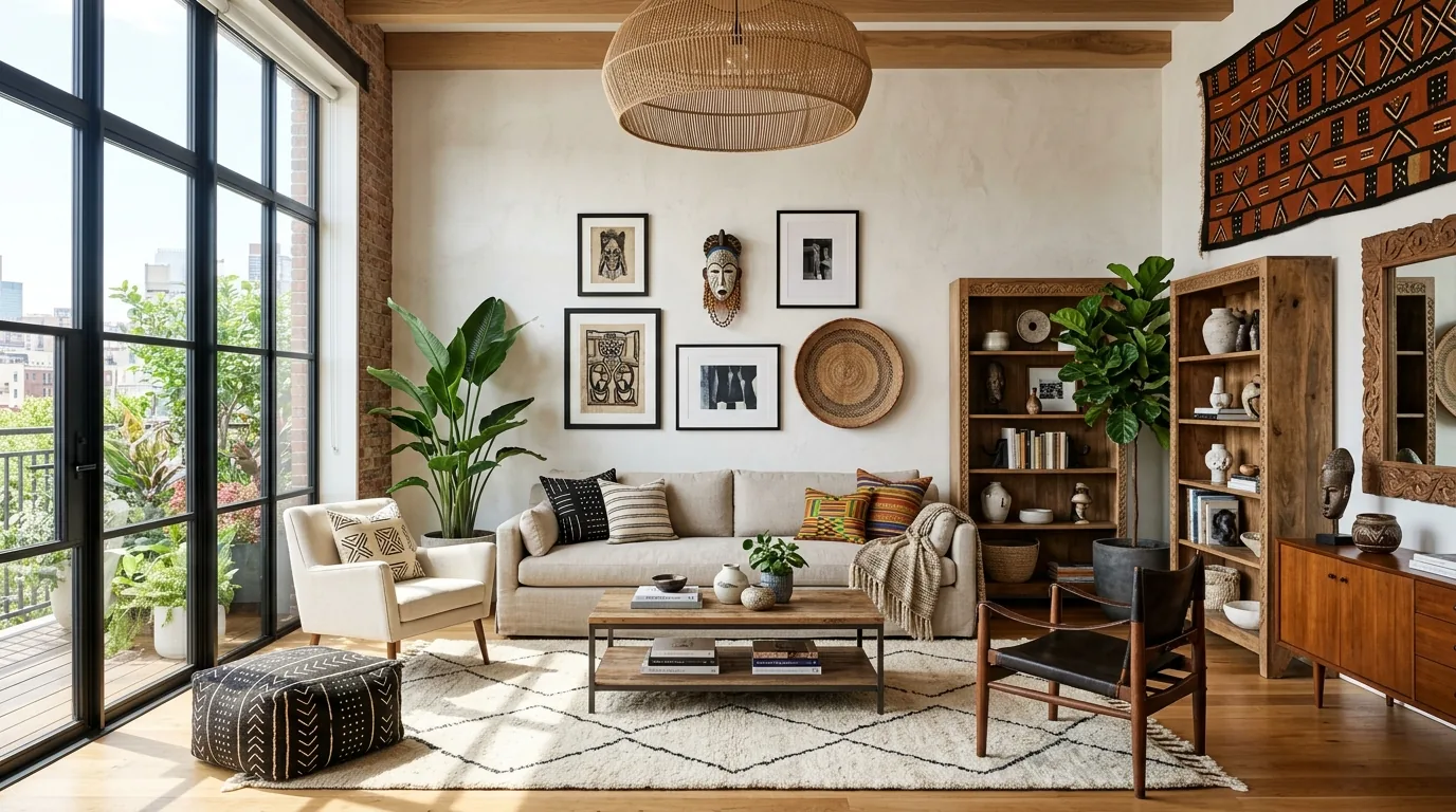 Kitchen corner styled with woven trays