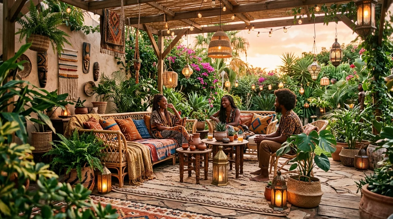 Covered patio with rattan loungers