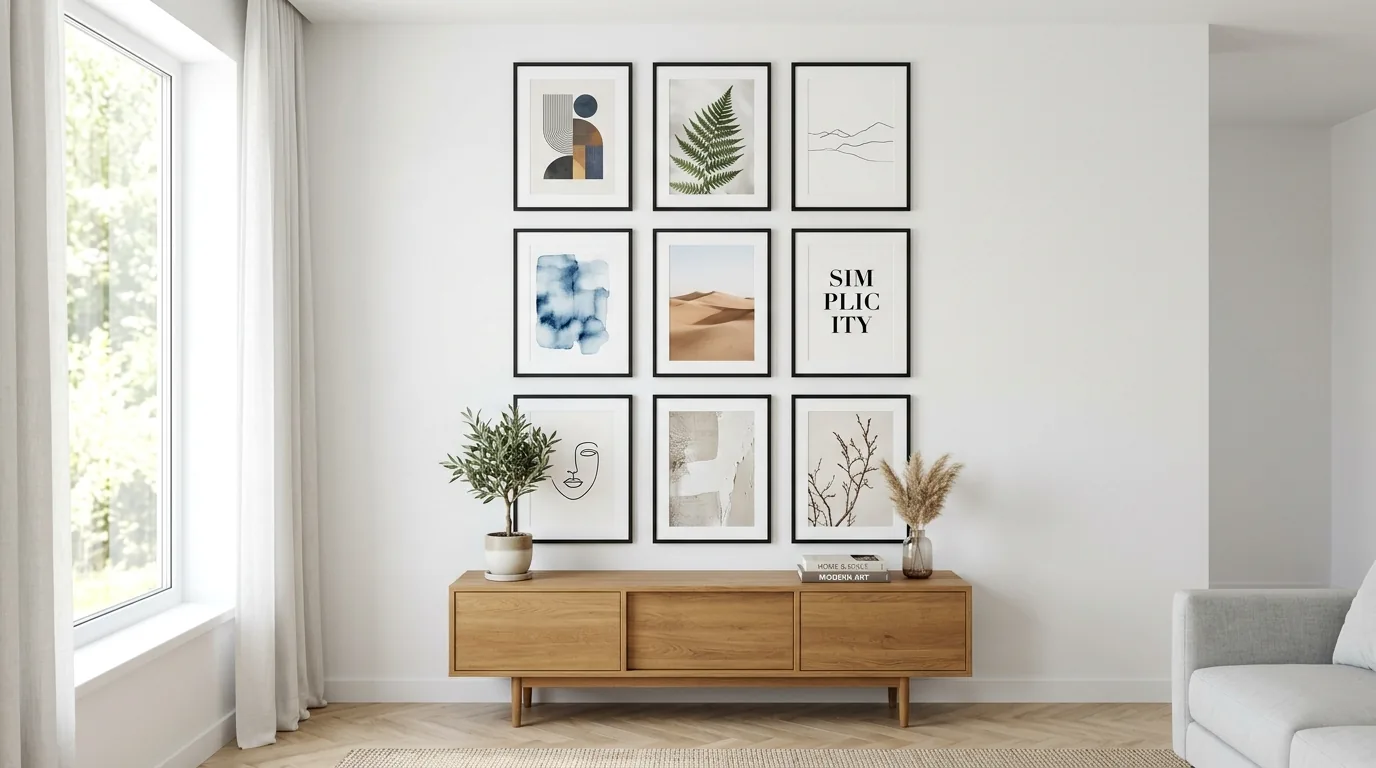 Family room with textured throw blankets and edited shelving