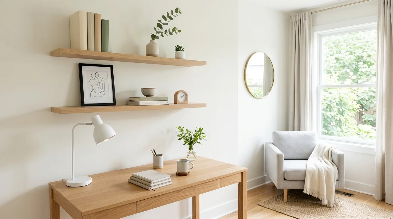 Home office with cleaner desk styling and one oversized print