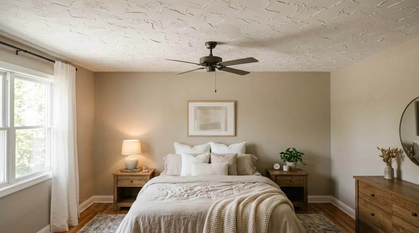 Knockdown texture in neutral hallway