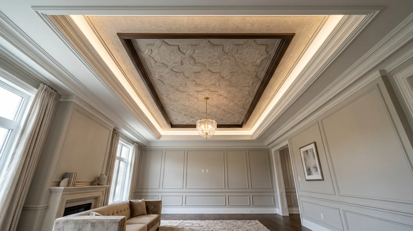 Cinematic interior showing varied ceiling textures