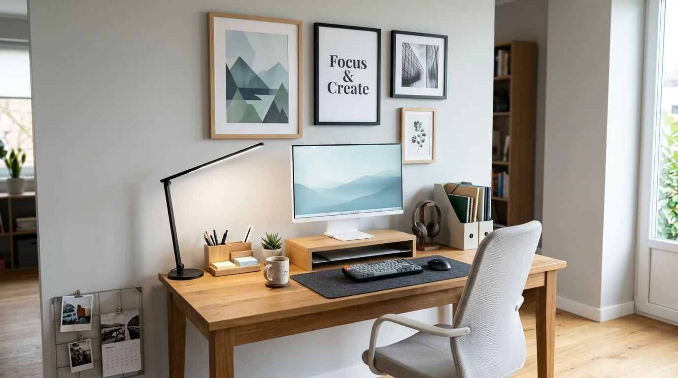 Minimal apartment with matching storage boxes and one strong art piece