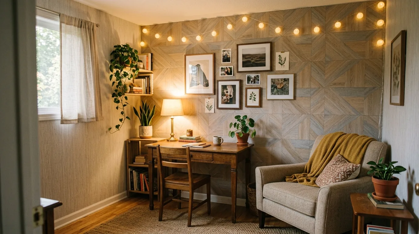 Cinematic rental interior with portable decor