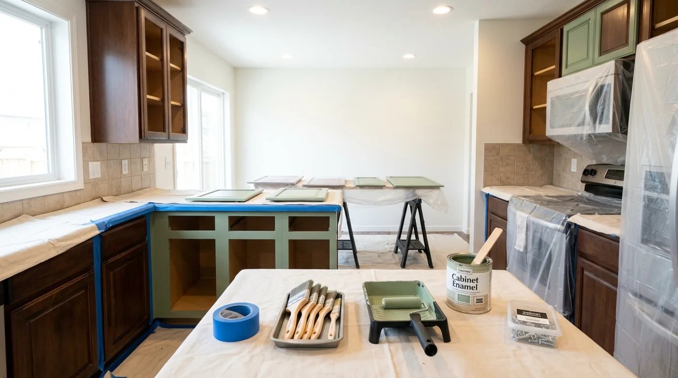Painted kitchen cabinets with new hardware