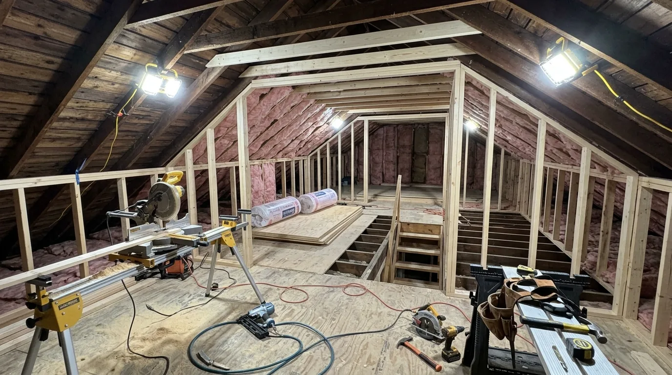 Cinematic DIY renovation scene with tools