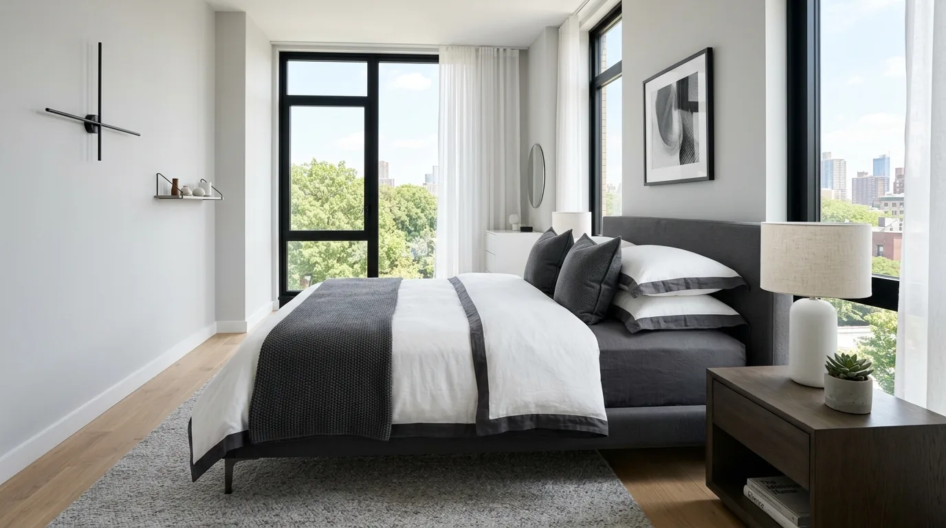 Charcoal fitted sheet with crisp white top layers