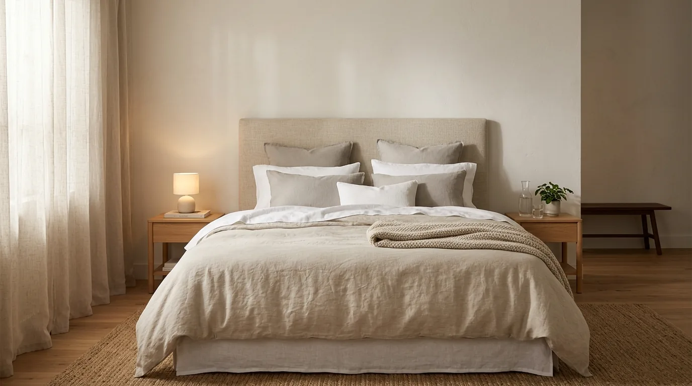 Bedroom with linen bedding