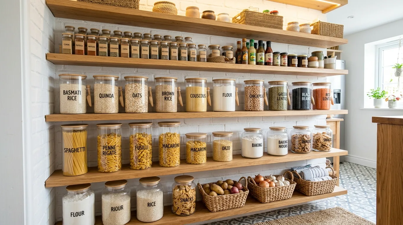 Butler pantry with appliance station and hidden countertop storage