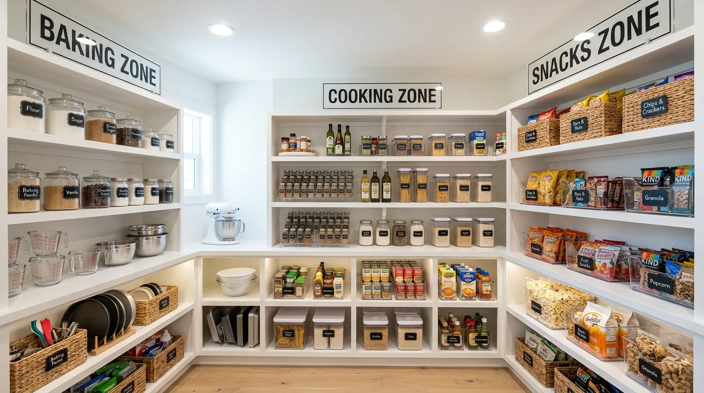Pantry cabinet wall with concealed spice pull-outs and baking tray slots