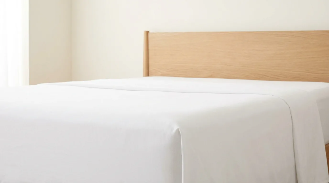Area rug extending beyond bed frame for softer proportions