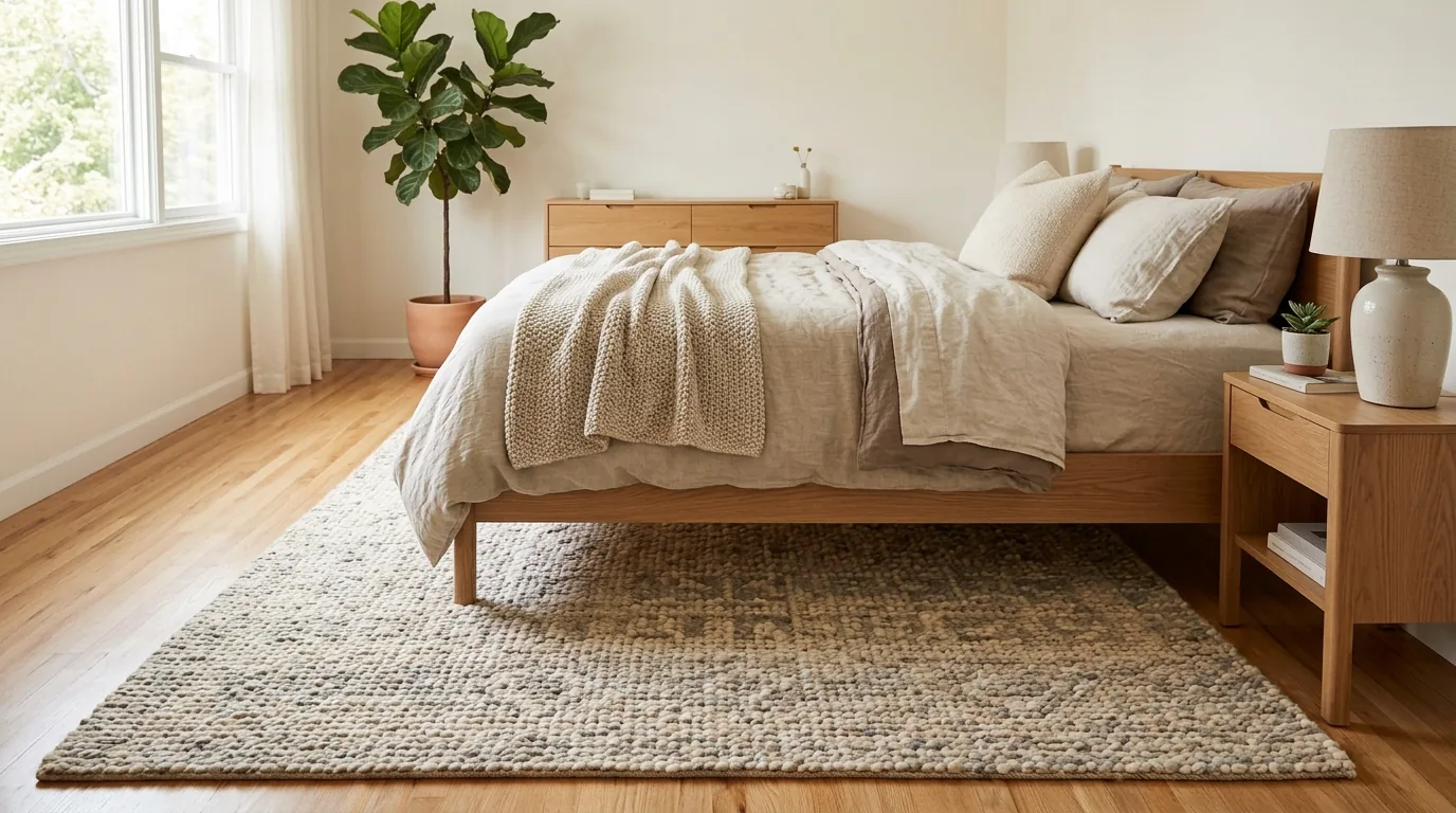 Bedroom with one oversized artwork above bed