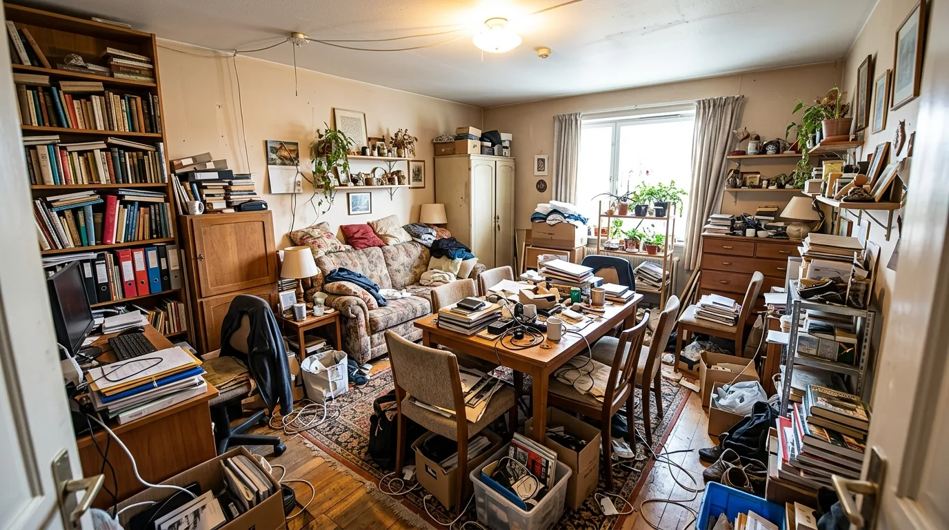 Cluttered shelves with no negative space versus edited styling