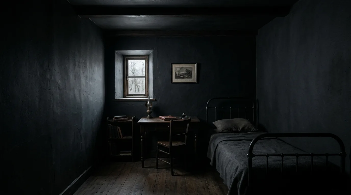 Dark corner without layered lamps showing missed lighting opportunity