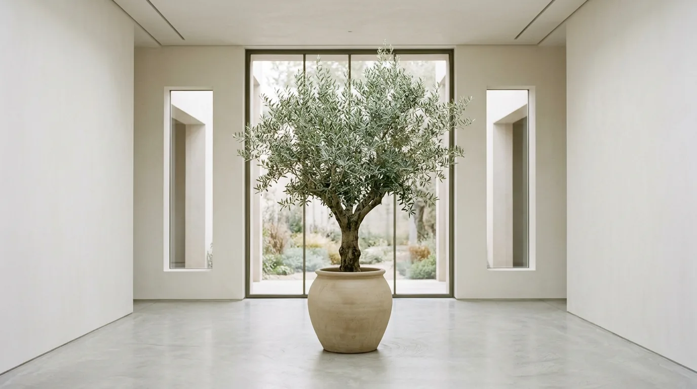 Rubber tree beside a fireplace