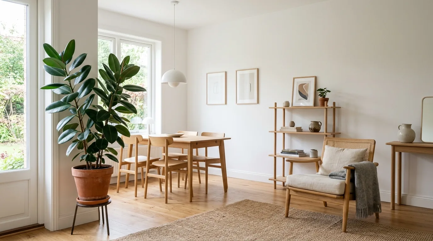 Large cactus in minimalist entryway with pale walls