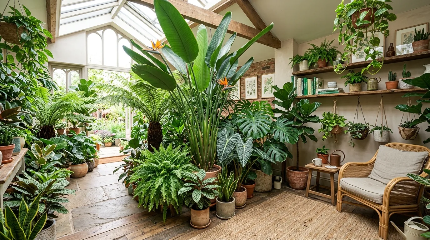 Stately kentia palm in a bathroom corner