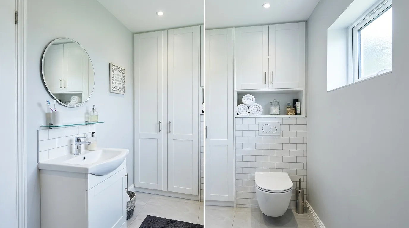 Small vanity with deep drawers and organizers inside