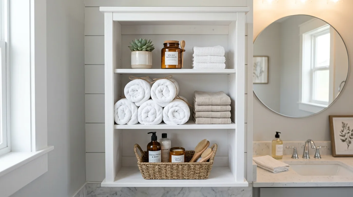 Powder room with compact mirrored cabinet above sink
