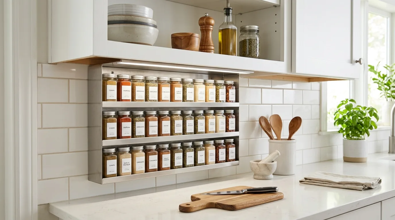 Magnetic spice tins on side of fridge