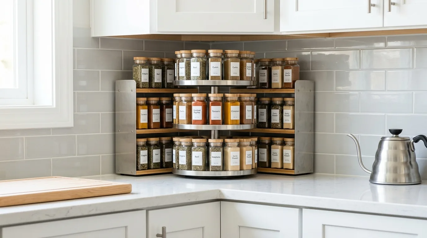 Baking zone with divided spice drawer and extracts together