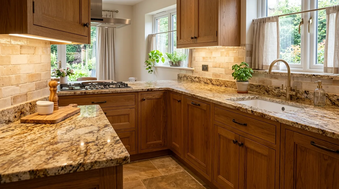 Butcher block countertop on kitchen island