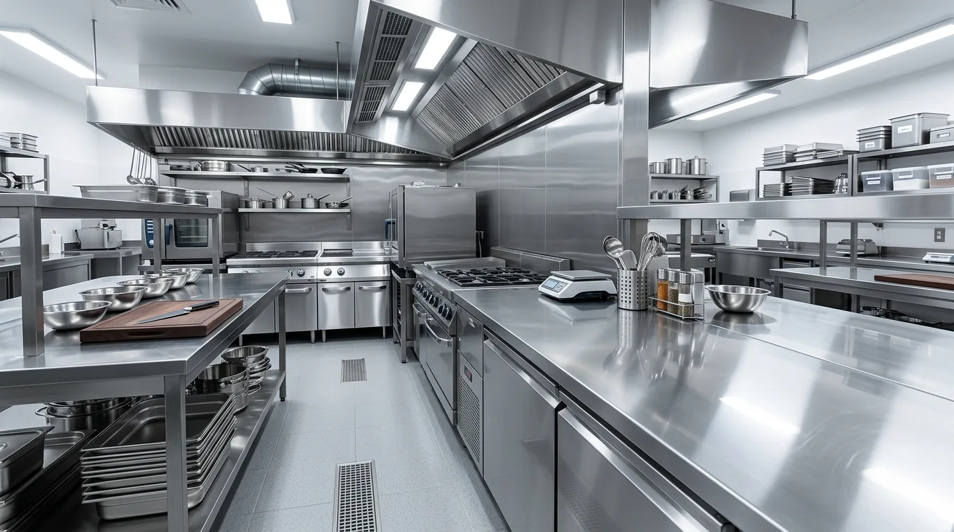 Small kitchen with seamless light countertop reducing visual weight