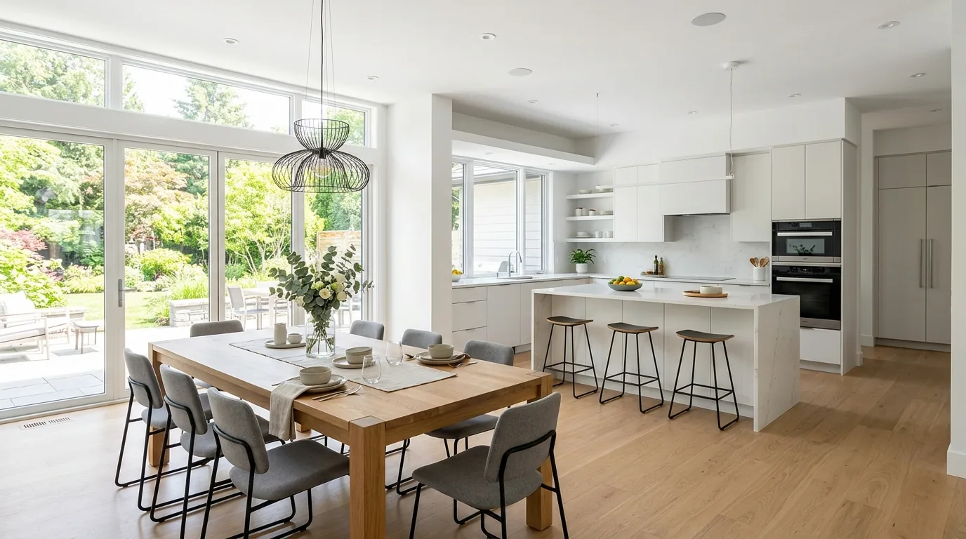 Peninsula kitchen with stools on outer side only