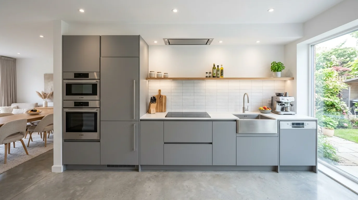 Minimal kitchen with appliance garage keeping prep counters open