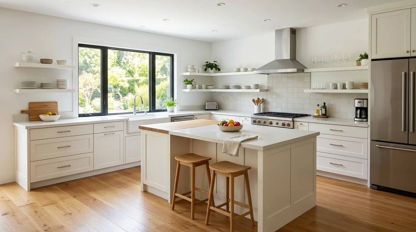 Cinematic kitchen plan with optimized zones