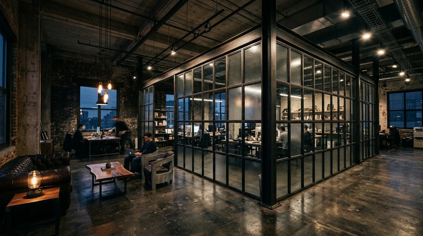 Full height glass wall between kitchen and utility zone