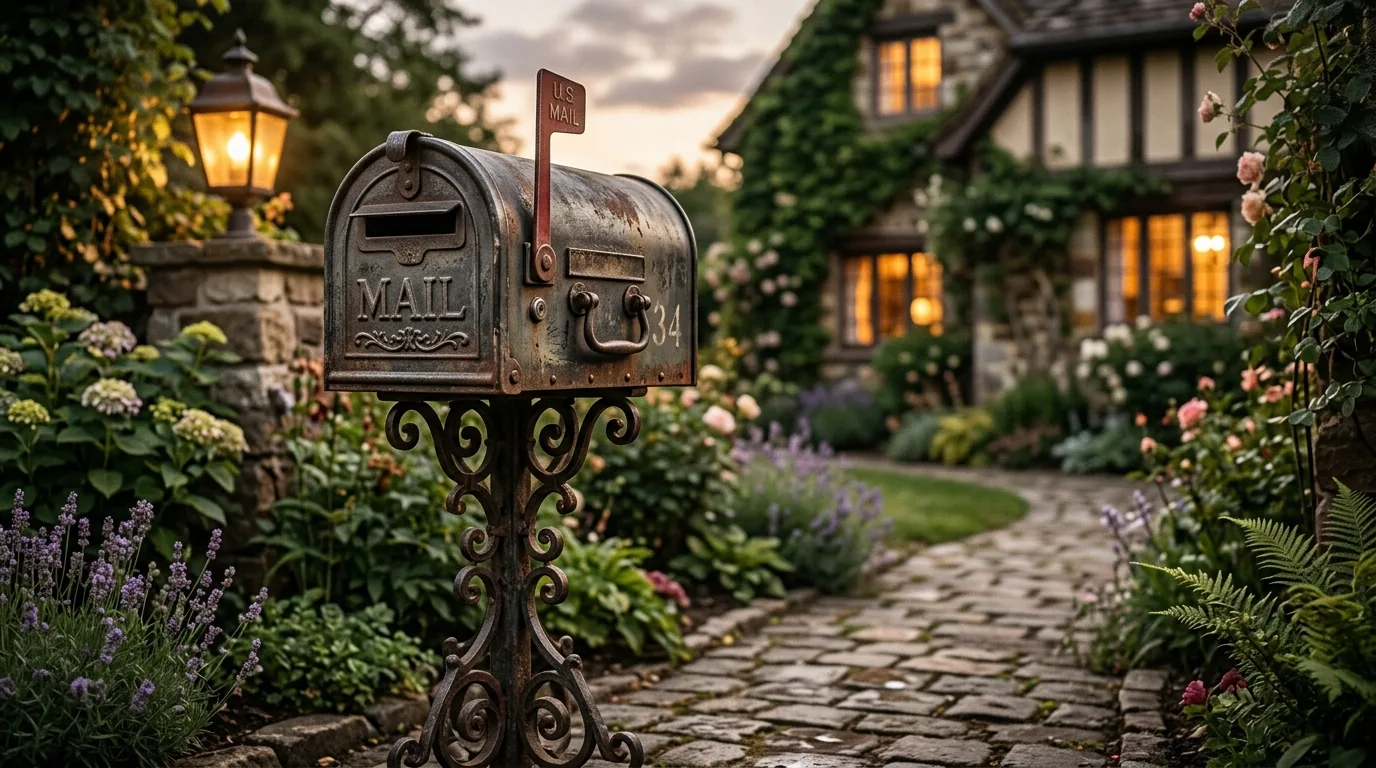Minimal suburban mailbox with low maintenance landscaping surround