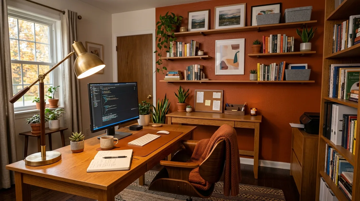 Student room with ergonomic chair and organized drawer cart