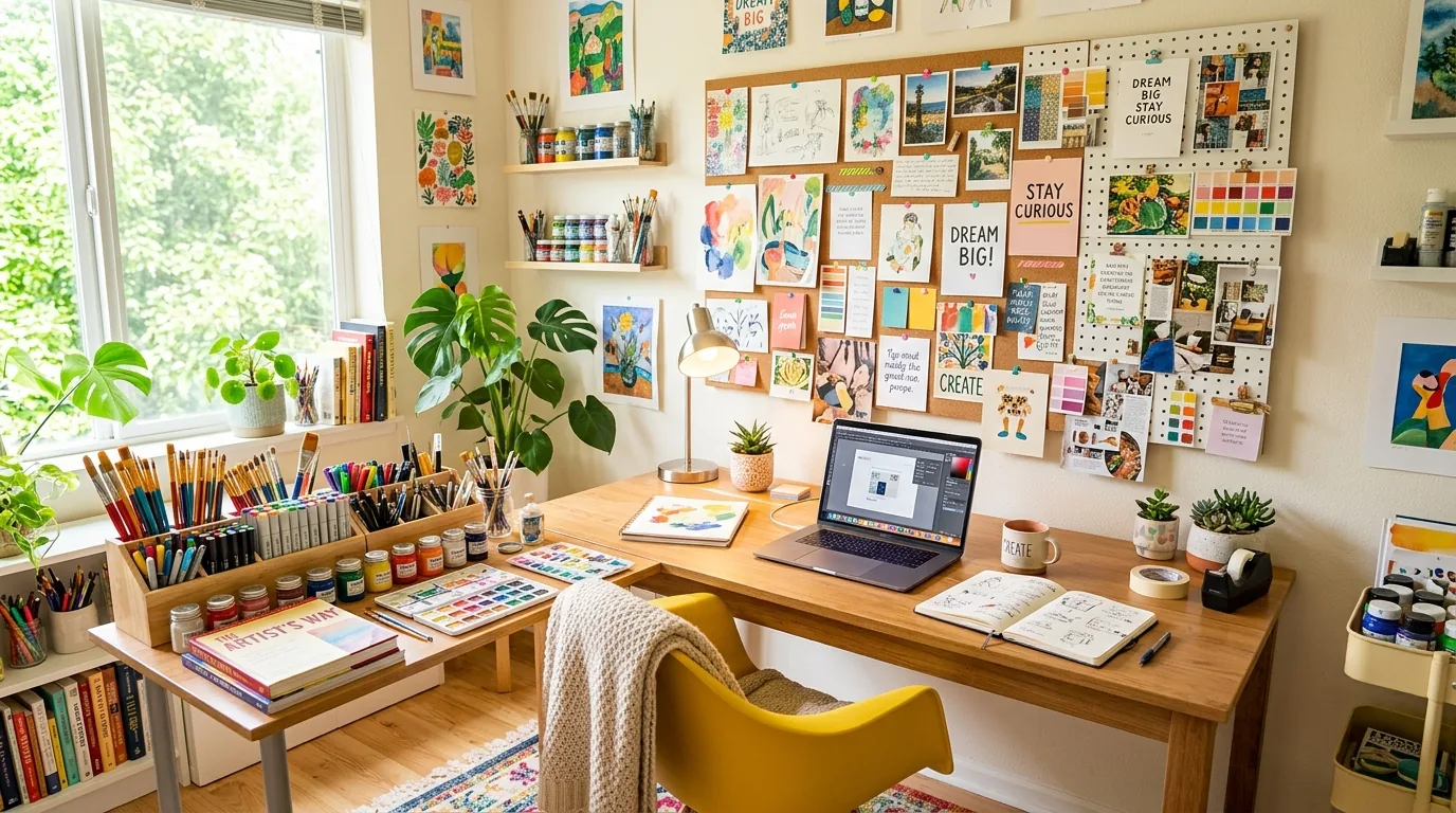 Luxury office-study hybrid with tailored shelving and stone accessories
