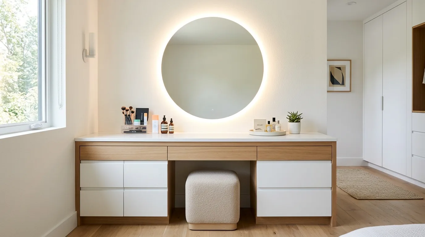 Traditional vanity with turned legs and marble counter