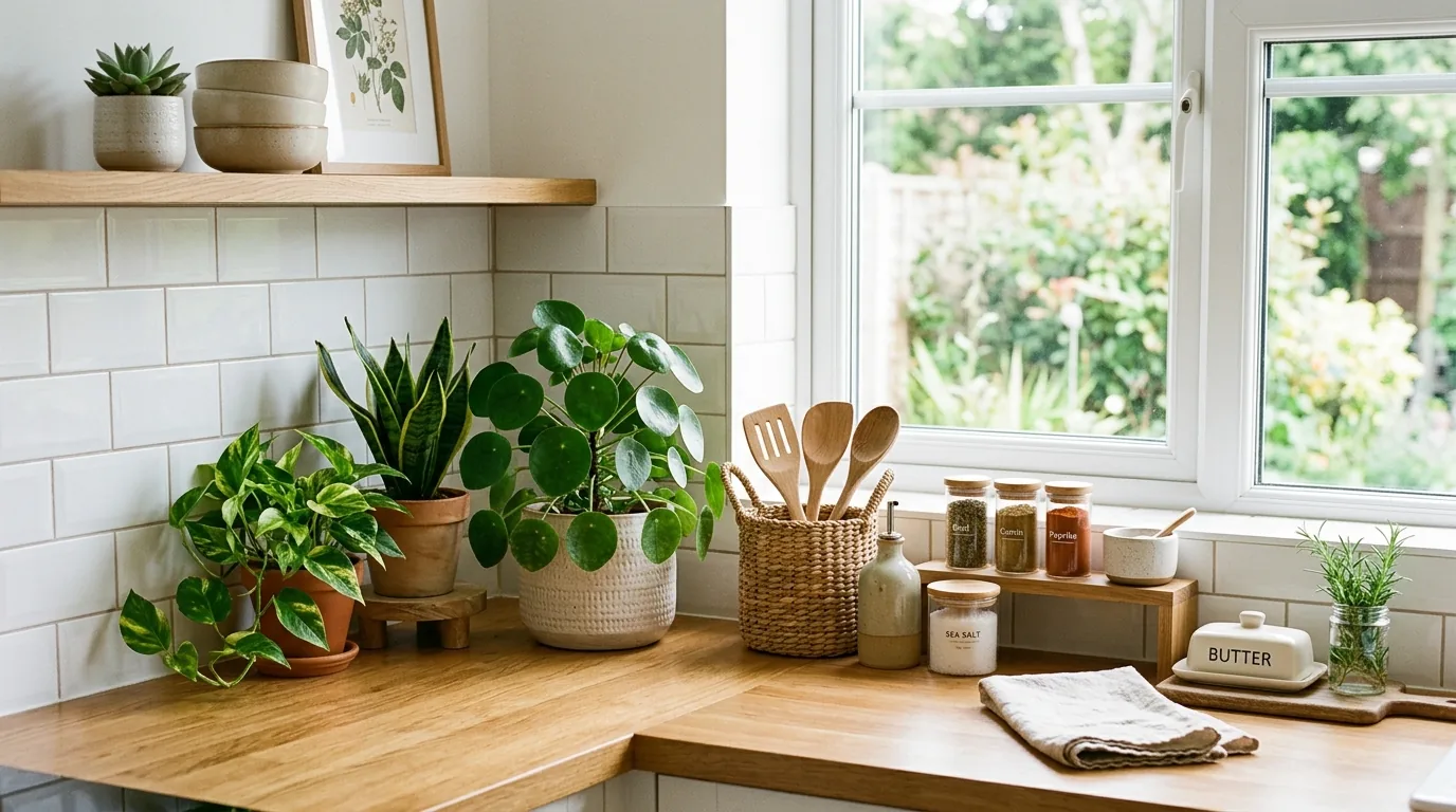 Scandinavian counter styling with oak board