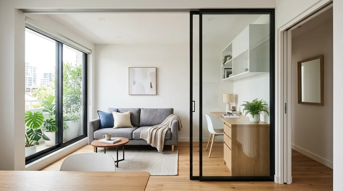 Tiny kitchen with magnetic wall storage and fold-down prep surface